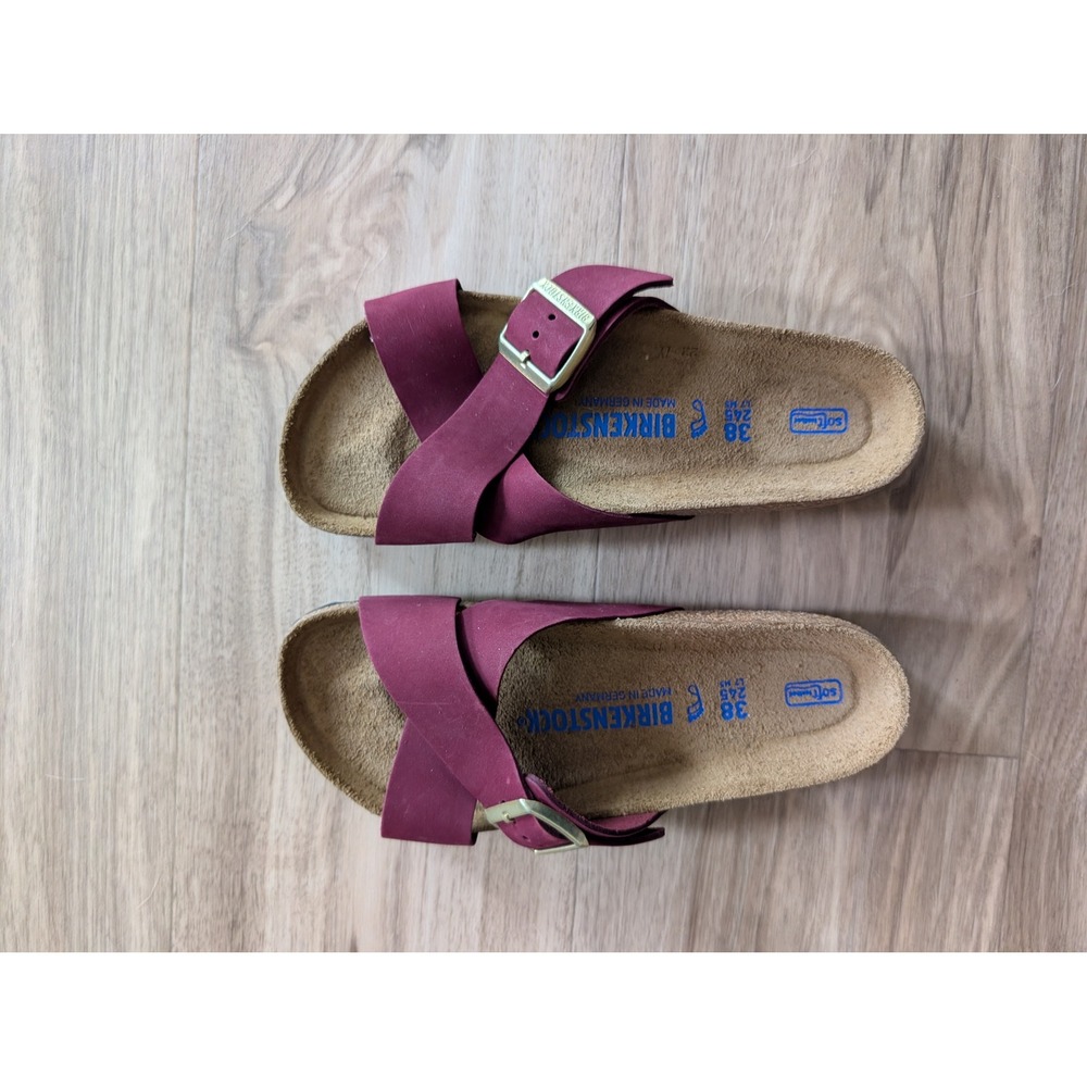 Birkenstock Siena Sandals Big Buckle Burgundy Leather Soft Footbed 38 L7 M5
